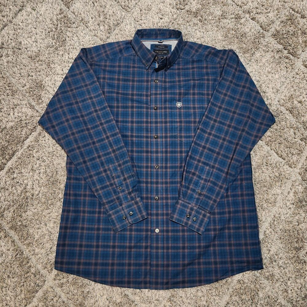 Ariat Pro Series Mens Large Western Stretch Long Sleeve Button Down Plaid Shirt